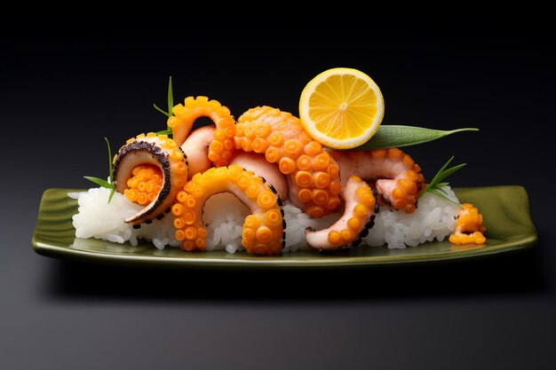 Photo sushi with octopus and lemon yummy delicious sushi food image photography