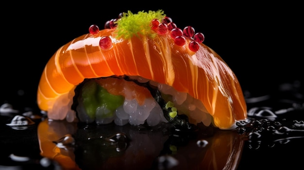 A sushi with red berries on it