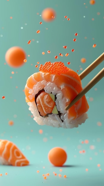 Sushi with Salmon in 3D Isometric Illustration