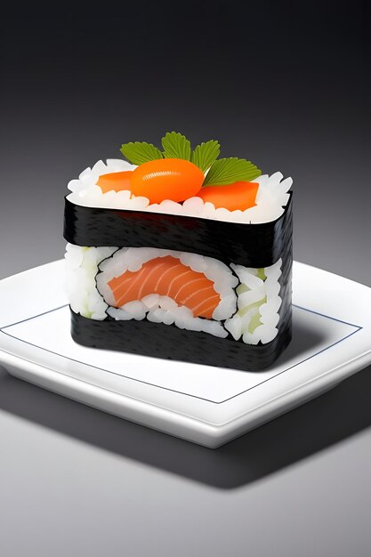 a sushi with sushi on it and some rice on the plate