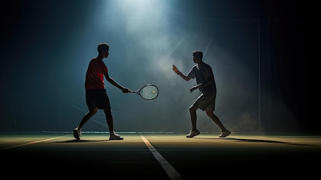 Suspenseful padel moment with players' determination