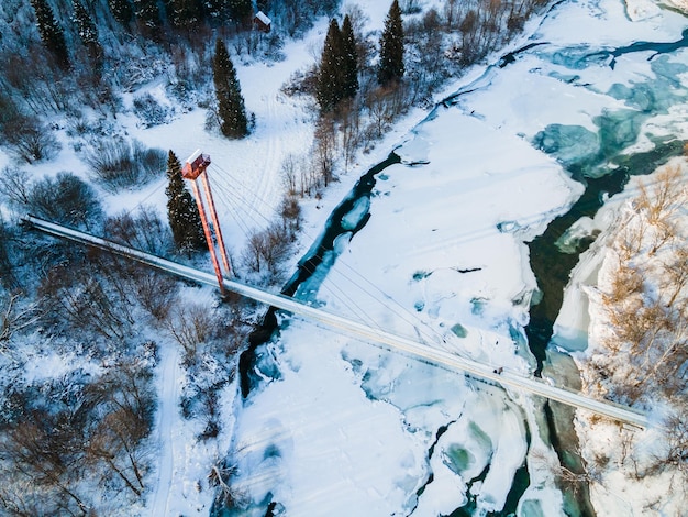 Suspension Bridge in Dwerniczek Bieszczady Mountains