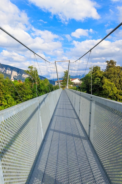 Suspension pedestrian panorama bridge over the Gummi gorge in Sigriswil Switzerland