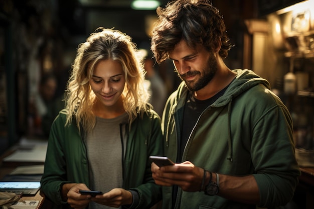 Suspicious suspicious young suspicion blonde in green top standing next to generative IA