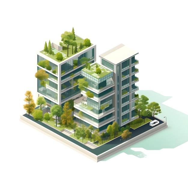 Photo sustainable architectural concept innovative isometric view of ecofriendly urban building complex