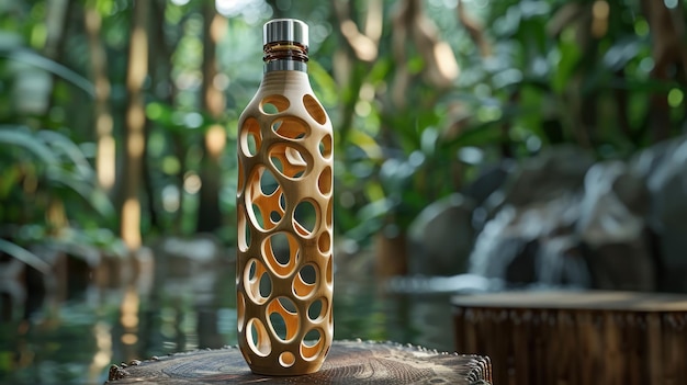 Photo sustainable bamboo water bottle ideal for ecofriendly outdoor adventures