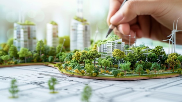 Sustainable city planning concept with green architecture generative ai