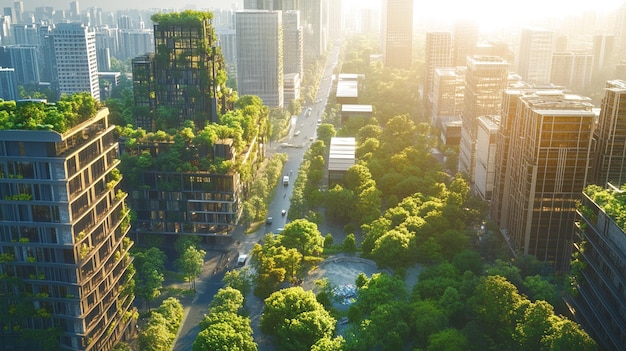 Photo sustainable city with green energy