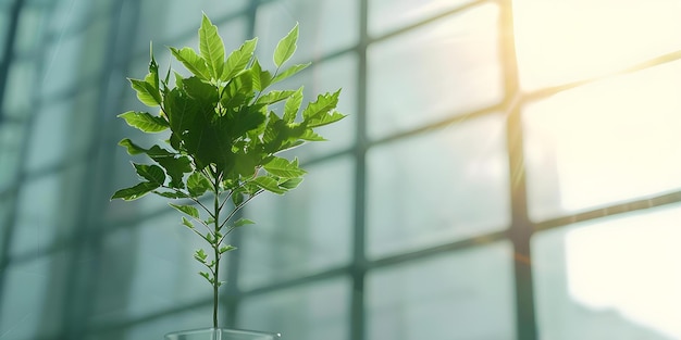 Sustainable Design EcoFriendly Architecture Featuring a Green Glass Building and Tree in Sunlight Concept Sustainable Design EcoFriendly Architecture Green Glass Building Tree in Sunlight