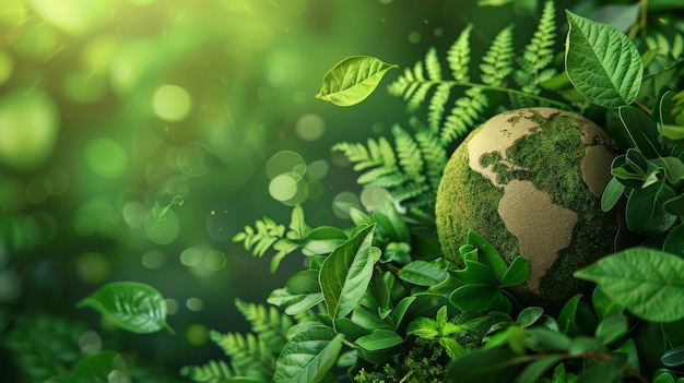 Sustainable Earth Day Concept with Green Leaves and EcoFriendly Icons for Environmental Care