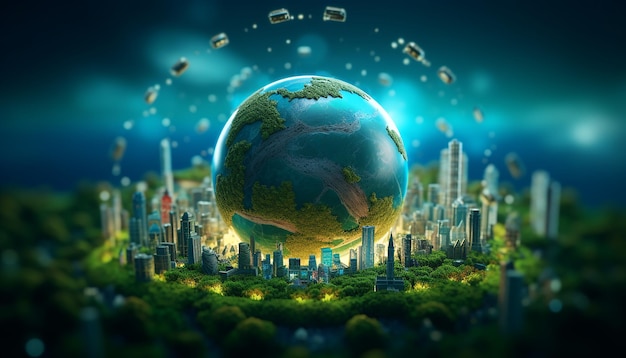 Sustainable energy world 3D creative concept created with generative ai technology