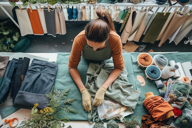 Photo sustainable fashion designer creating ecofriendly clothing