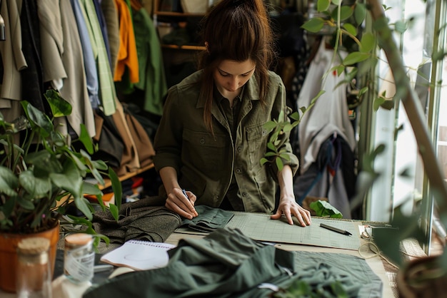 Photo sustainable fashion designer creating ecofriendly clothing