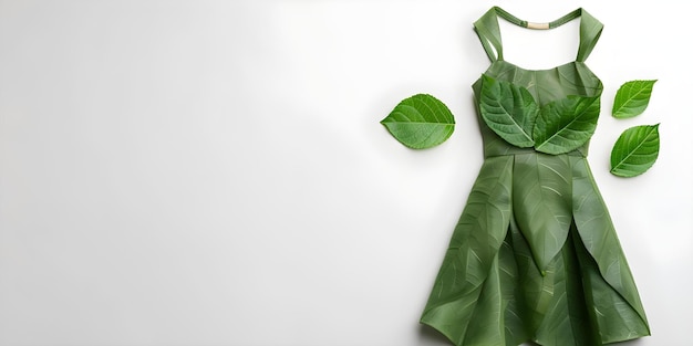 Photo sustainable fashion dress crafted from fresh green plant leaves for ecoconscious style concept ecofriendly fashion sustainable style leafy apparel natureinspired clothing green fashion