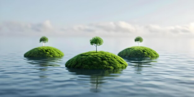 Photo sustainable floating islands utilizing solar and wind power concept green technology renewable energy sustainable design floating islands