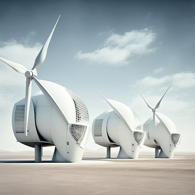 Sustainable future this AI generative illustration showcases a futuristic terraforming plant powered by wind energy