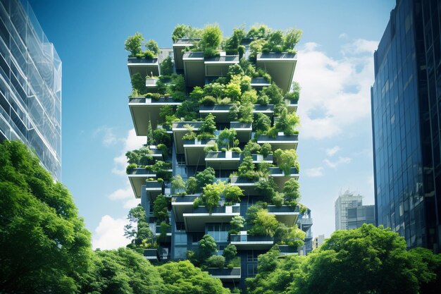 Sustainable green building in modern city Green architecture Ecofriendly building Sustainable