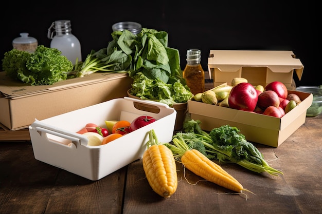 Sustainable packaging used to transport food items from farm to table created with generative ai