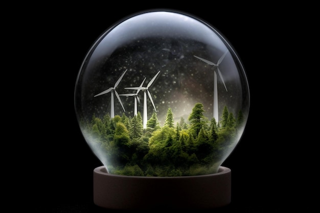 Photo sustainable power symbol glass globe and renewable energy