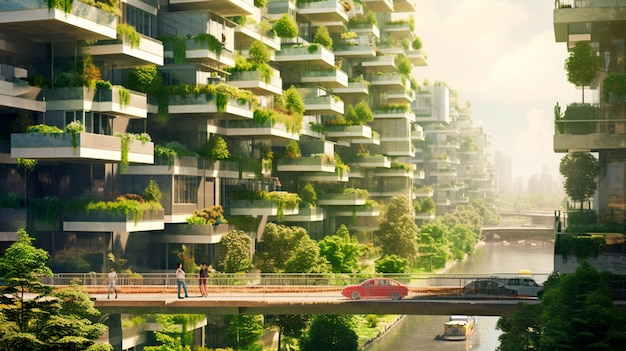 Sustainable urban design featuring ecofriendly elements Generative AI