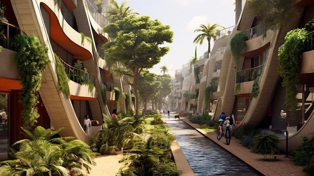 Sustainable urban design featuring ecofriendly elements Generative AI