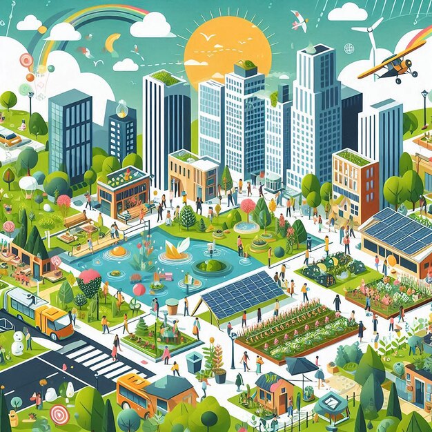 Sustainable Urban Living Illustration World Habitat Day Concept