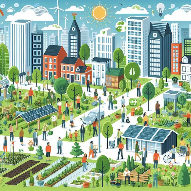 Photo sustainable urban living illustration world habitat day concept