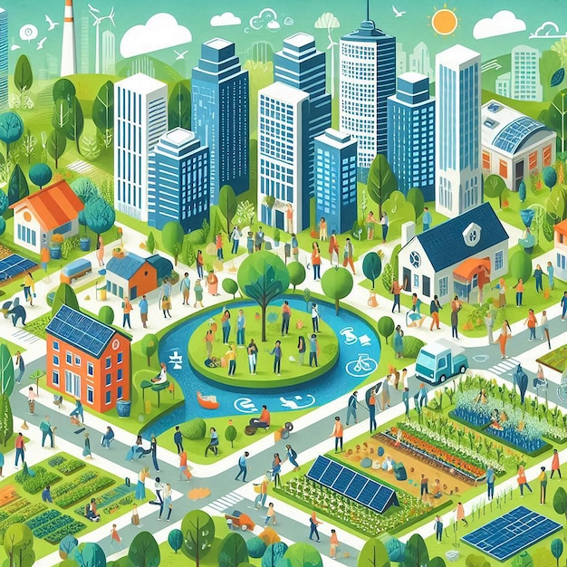 Sustainable Urban Living Illustration World Habitat Day Concept