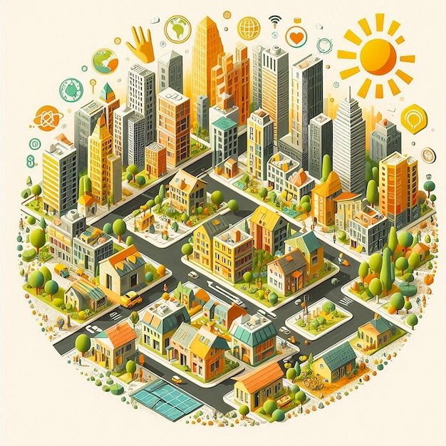 Photo sustainable urban living illustration world habitat day concept