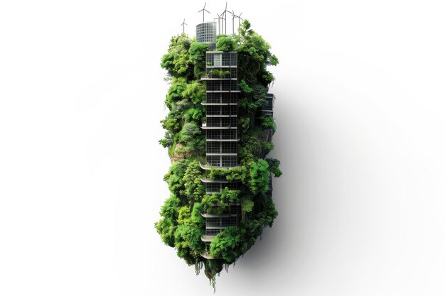 Photo sustainable vertical garden tower design with wind turbines