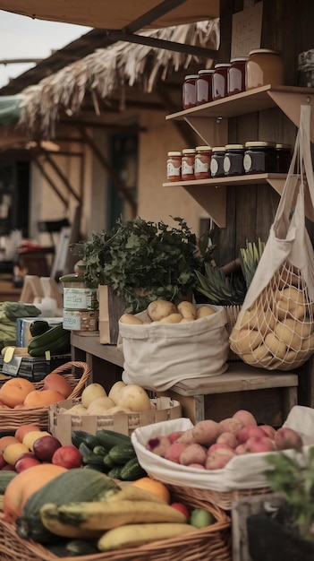 Photo sustnable shopping at local market