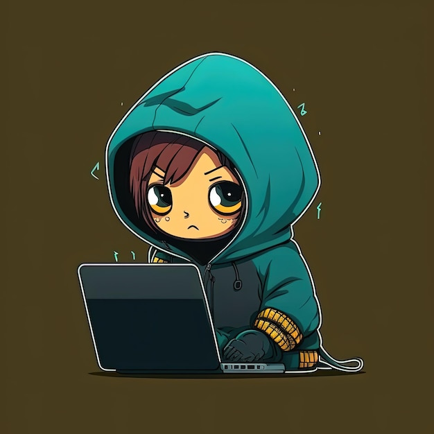 Sute girl hacker with laptop Avatar in cartoon style Generated Ai