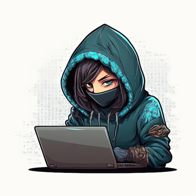 Sute girl hacker with laptop Avatar in cartoon style Generated Ai