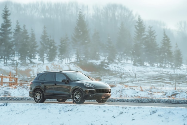 SUV Roams Snowy Path in Majestic Expedition Conquering Winter Grip Winter tires and a good car battery