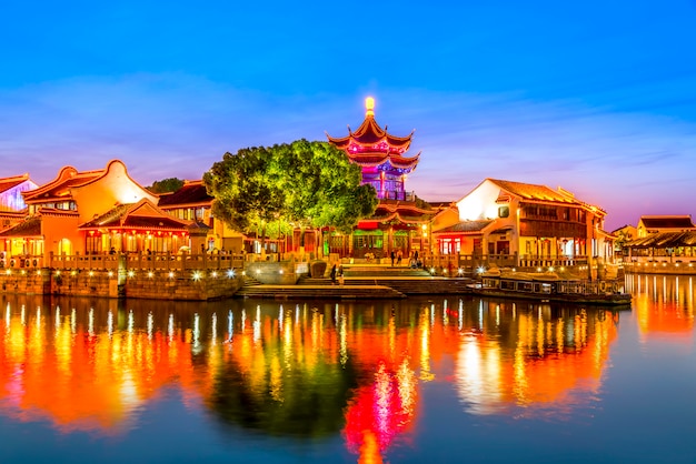 Suzhou Tang Town beautiful river nightscape