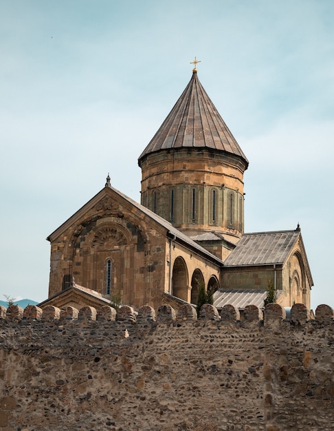 Svetitskhoveli Orthodox Cathedral in Mtskheta, Georgia. Church with mural of zodiac