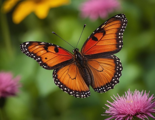 Swallowtail butterfly on flower and water