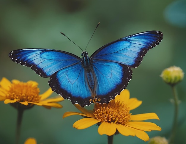 Swallowtail butterfly on flower and water