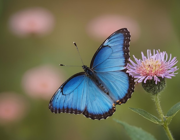 Swallowtail butterfly on flower and water