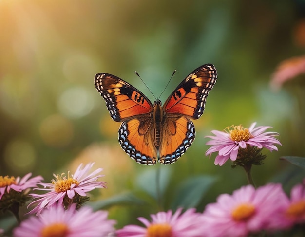 Swallowtail butterfly on flower and water