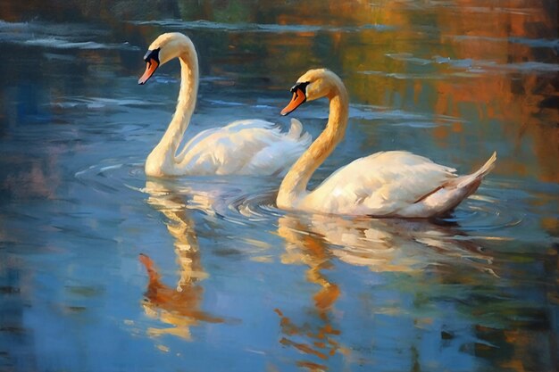 Swans oil Painting ultra detailed brush strokes AI generative