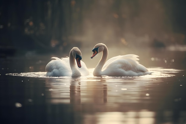 Swans swimming on the water in nature Neural network AI generated