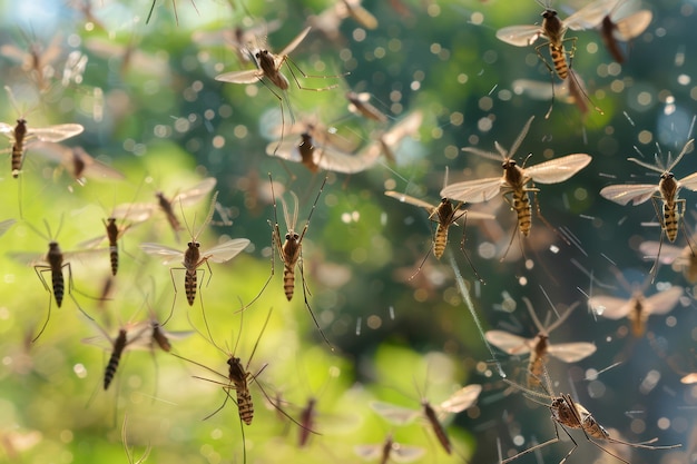 Photo a swarm of insects flying in the air