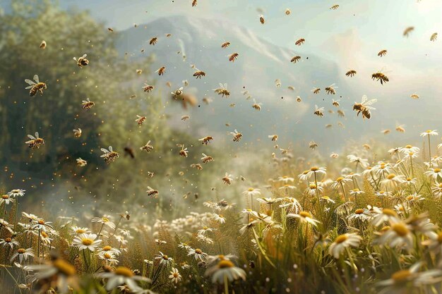 Swarms of bees buzzing around a hive their rapid f generative ai