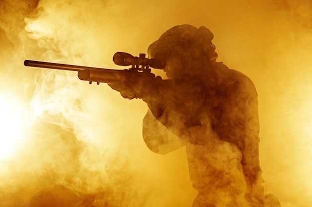 swat police operator with sniper rifle