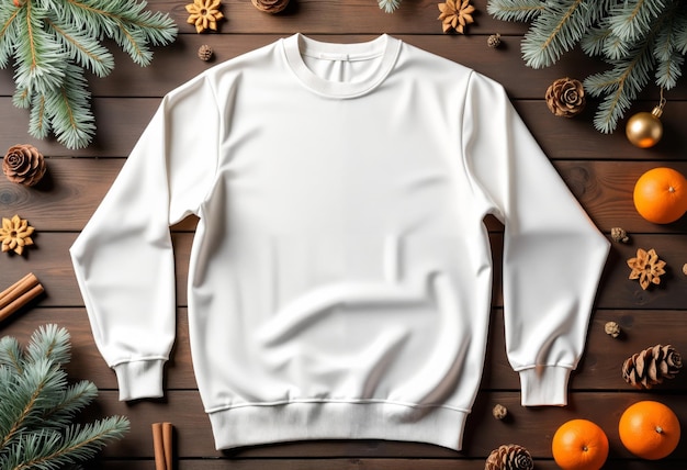 Photo sweater mockup on wooden background