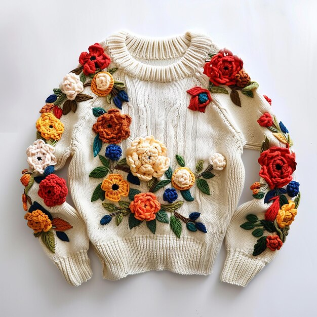 Photo a sweater with a flower pattern on it is made by a lady