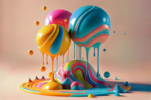 Sweaty slimy billowy dripping candy,Abstract colorful background of fluid,caramel,cream,Ai generated