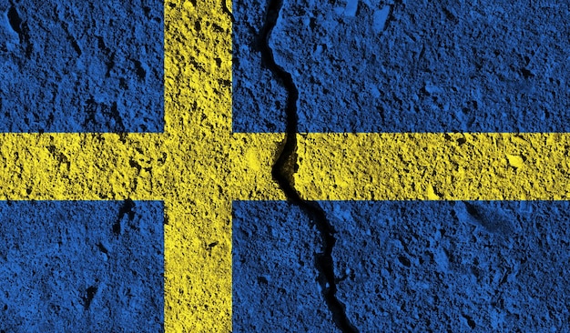 Sweden flag with crack through the middle Country divided concept