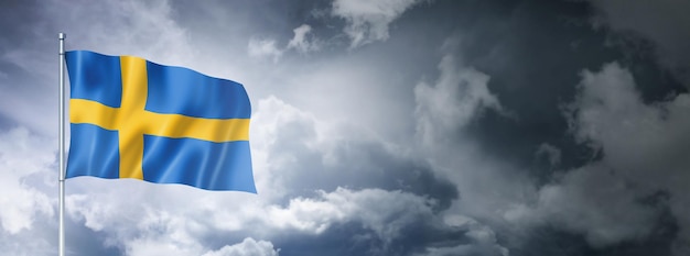 Swedish flag on a cloudy sky